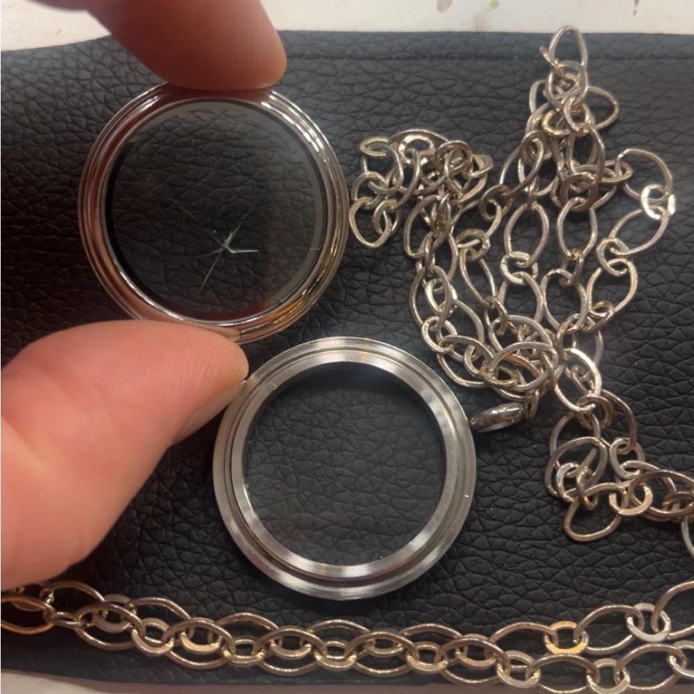 Silver Round Locket Necklace with Glass Insert